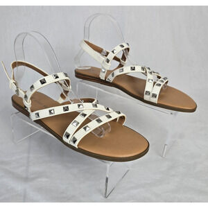 Anne Klein iFlex Strappy Flat Sandals Women's 9.5 White Silver Studs Buckle